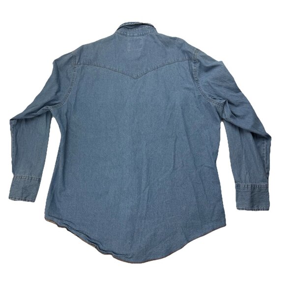 Wrangler Mens XL Blue Denim Pearl Snap Long Sleeve Shirt Rodeo Cowboy - Picture 2 of 6
